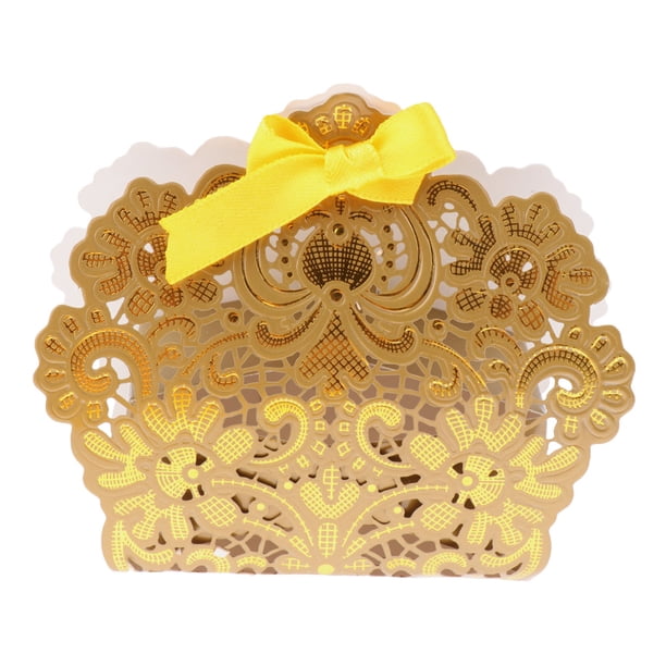 50 Piezas Cajas de Caramelos de Papel Cajas de Regalos Agujeros con Cintas Decoración de Color de Oro/ Colcomx Cajas De Dulces