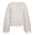 thumbnail image 4 of Lovskoo Sweaters for Women Long Sleeve Loose Tassel Trendy Casual Solid Round Neck Pullover Sweater Top White, 4 of 5