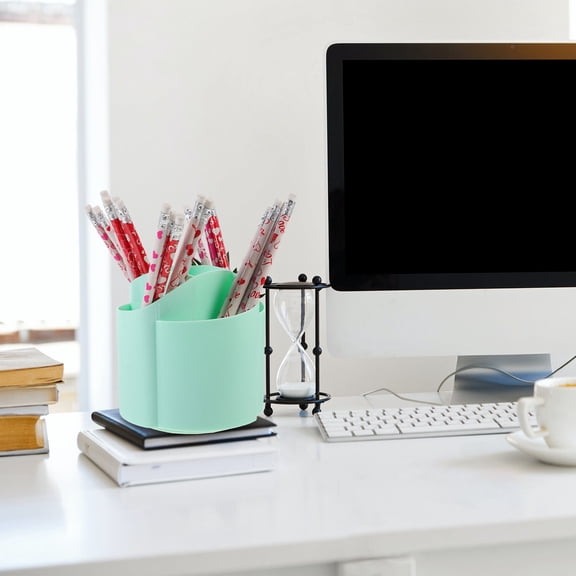 FOMIYES Green Plastic Rotatable Pen Organizer for Desk with Large Capacity and Grid Compartments