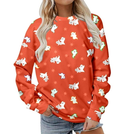

YFPWM Woman Tops Fashion Mesh Tops Corset Top Fringe Top Flowy Tops Basic Tops Scrub Tops Summer Tops Sequin TopsClassic Halloween Print Crewneck Long Sleeve Tops