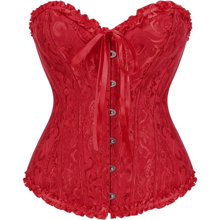DanceeMangoos Women s Bustier Corset Lace Up Boned Overbust Bustier Lingerie Top