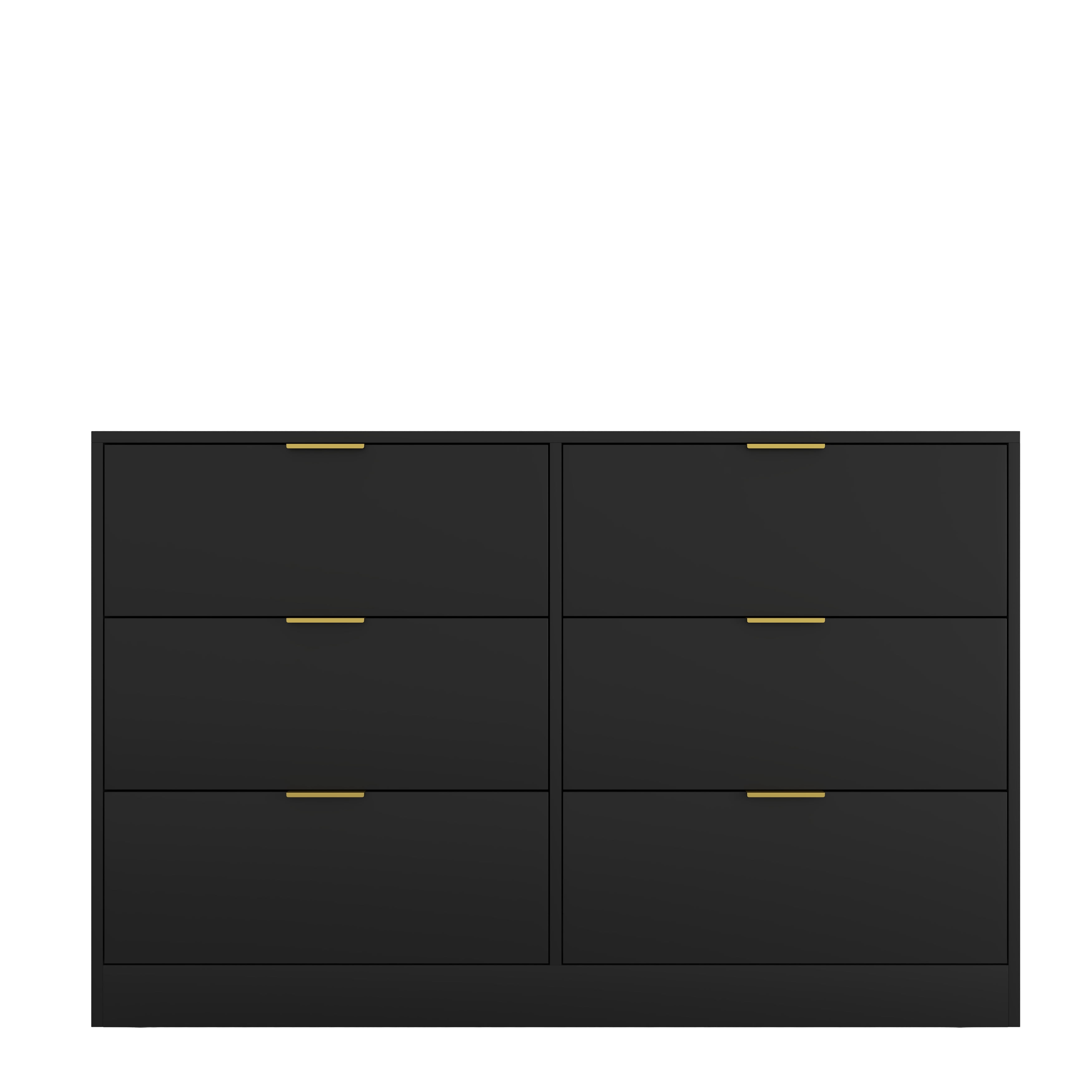 Mintazer Wide Dresser with 6 Drawers, Storage Chest of Drawers with Gold Metal Handles for Entryway Bedroom Living Room Hallway, Black