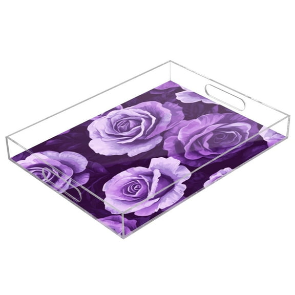 Acrylic Tray 15.7*11.8*1.9 Inch Transparent Tray Food Tray Tea Cup Tray Serving Trays Cosmetics Storage Kitchen Table Bathroom Sundry Storage Purple Rose1