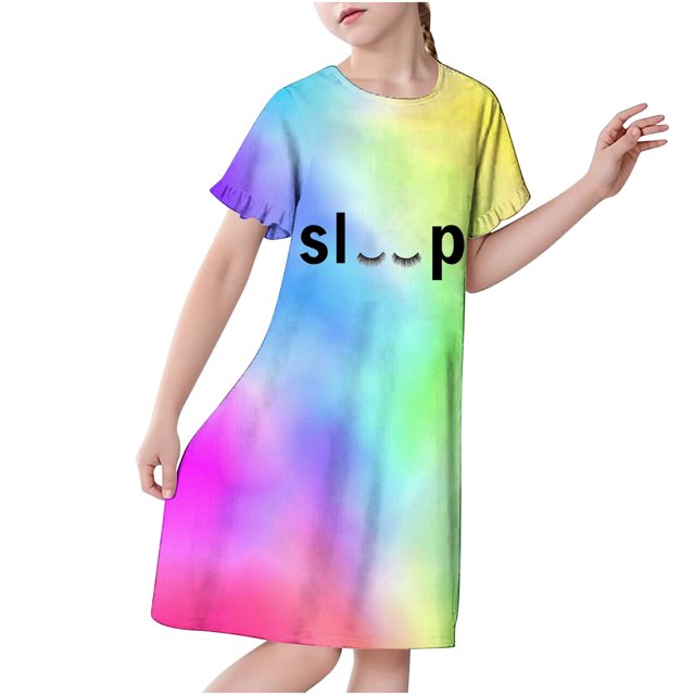 RXIRUCGD 2025 Vêtements d'Été pour Enfants 3-12 Ans Mode pour Enfants Pyjama Imprimé de Rêve Nuisette Mi-Mollet