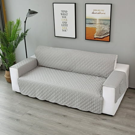 Love My Pet Furniture Protector Reversible Quilted Furniture Protector Sofa Couch Pets Slip Cover With side pockets and straps, Gray ()