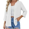 thumbnail image 6 of Womens Summer Linen Dressy Blouses, 3/4 Sleeve Shirts for Women Lightweight Casual Loose Fit Solid Color Button Down V Neck T-Shirts, 6 of 6