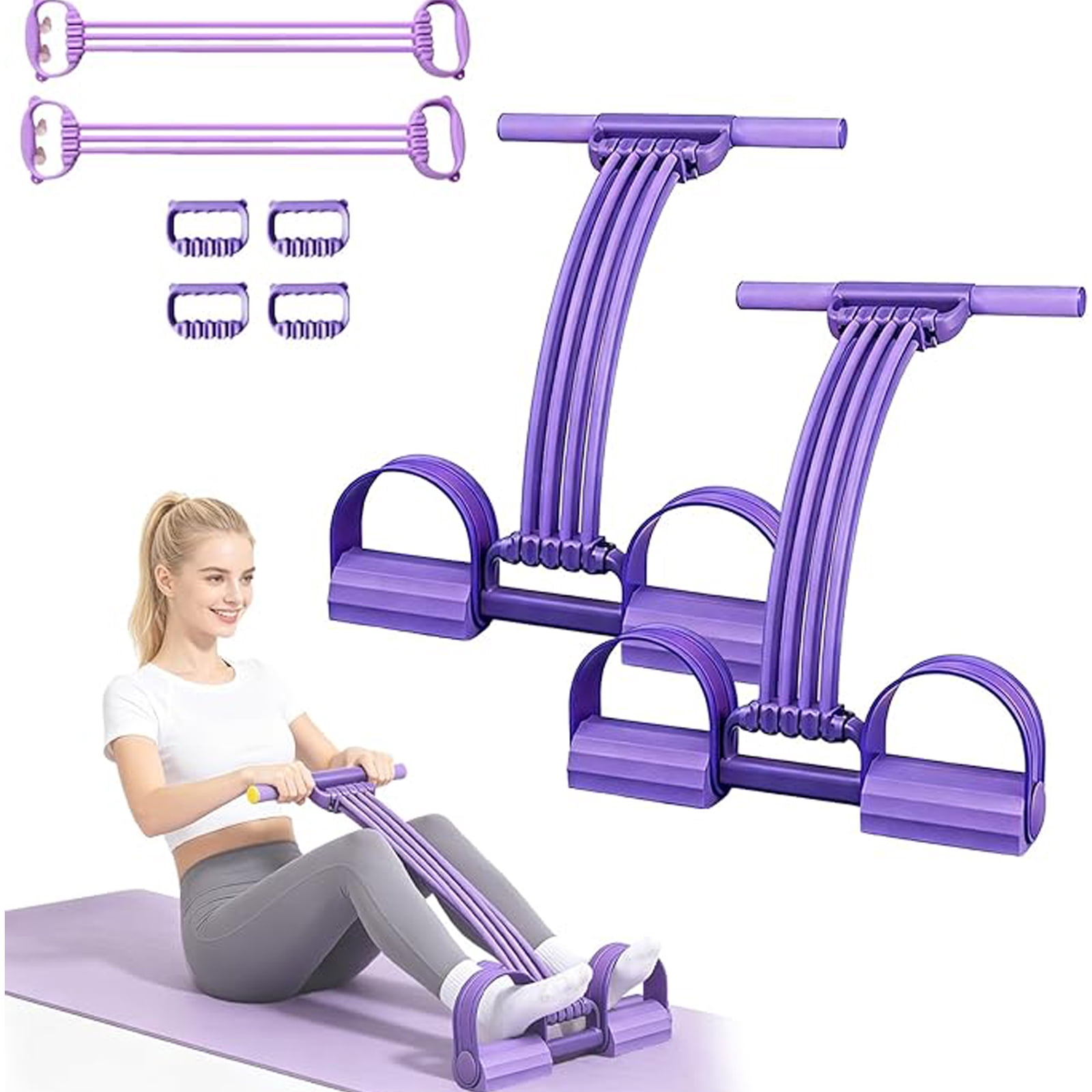 8-Tube Resistance Bands with Handles & Foot Pedals, Adjustable Tension Fitness Equipment for Full-Body Workout, Legs Arms Abs Training