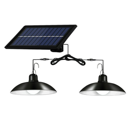 

Solar Powered LEDs Ceiling Light Dimmable 2 Heads Shed Lights Patio Chandelier Split Solar Light -ing Lamp Remote & Control with Timer Function IP65 Water-resistant for Indoor Outdoor