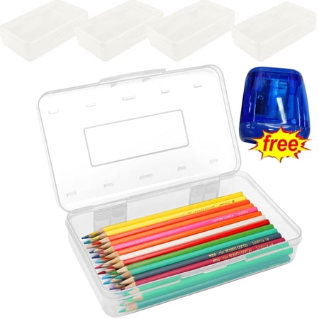 Djiypn 4-Pack Large Pencil Cases Storage Organizer Durable Plastic Home Office Supply Box Multi-Color Stud**ent Organization for Office Room Supplies