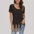 thumbnail image 1 of Femmes Tops Femmes Été Tops 2023 Femmes Mode Imprimé Casual Col Rond Manches Courtes en Vrac T-Shirt Blouse Tops Noir M, 1 of 1