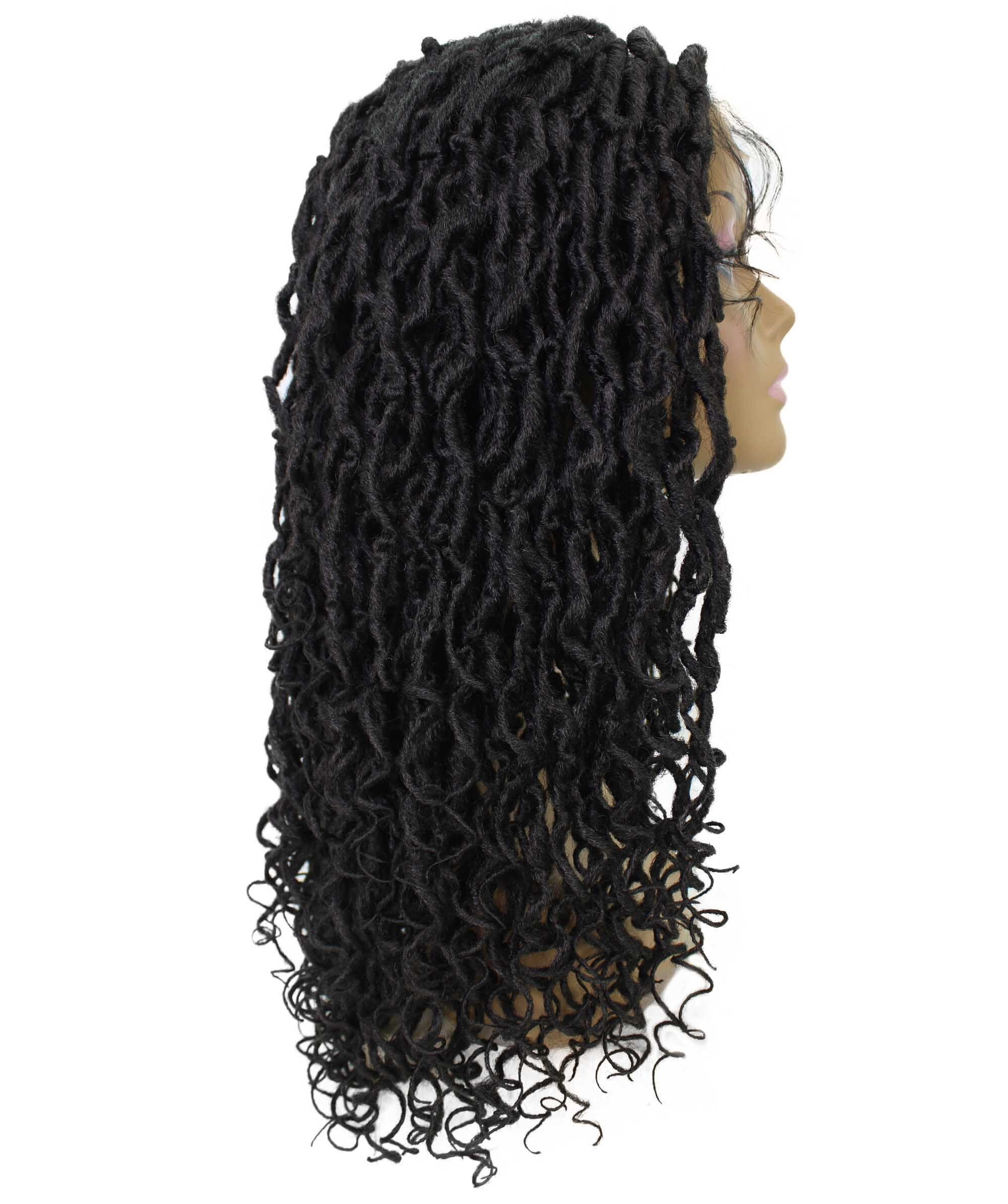LUXLUXE Diamond Curly Locs 23 in Long 4X4 Hand Tied Lace Braid Braided Wig, Beauty Heat Resistant Fiber, Natural Black Color