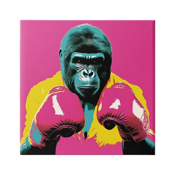 Stupell Industries Gorilla Boxing Portrait Animals & Insects Painting Gallery Wrapped Canvas Art Print Wall Art, 17 x 17