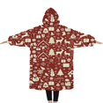thumbnail image 2 of Oversized Wearable Blanket Hoodie,Red Christmas Icon Pattern Sherpa Blanket Hoodie with Super Pockets,Super Warm Fuzzy Pullover for Women & Men, 2 of 6