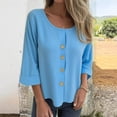 thumbnail image 5 of ManxiVoo Chemise Décontractée pour Femme à Boutons, Col Rond, Coton et Lin, Manches Longues, Haut Élégant Minimaliste pour le Bureau, Taille P, Bleu, 5 of 5
