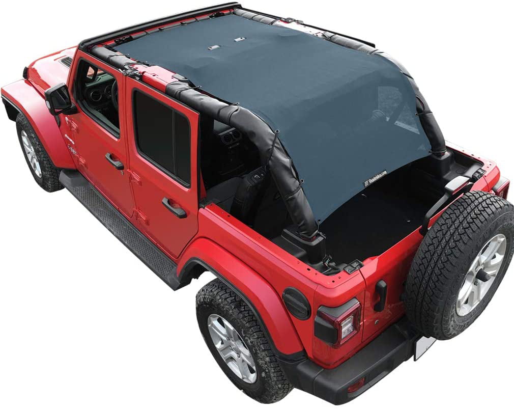 Shadeidea Sun Shade for Jeep Wrangler JL Unlimited 4 Door Front and Rear 2 piece-Pink Mesh Screen Sunshade JLU 2018 2019 2020 Top Cover UV Blocker with Grab Bag-10 years Warranty 