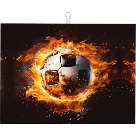 

PRIYAL Fire Football Dish Drying Mat for Kitchen Countertop Drying Mat 18x24 Inch Sports Ball Absorbent Dish Drainer Mats for Under Rack Dish Drying Pad for Home Coffee Bar Decor