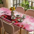 thumbnail image 3 of Valentine's Day Table Cloths for 8 Foot Rectangle Tables, Red Plaid Truck Love Roses Leaves Pink Patio Waterproof Elastic Fitted Tablecloths, Washable Rectangular Table Cover for Camping, 3 of 8