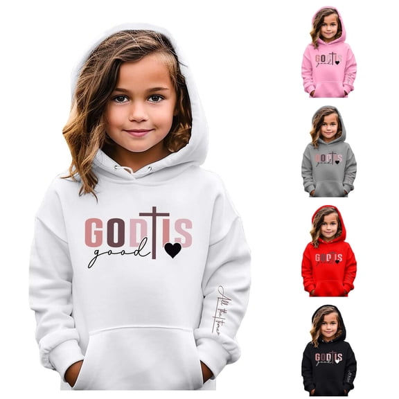 Weebloom Cute Hoodie For Toddler Girl Jesus Casual Letter Print Long Sleeve Hoodie Sweatshirt Pullover With Pocket White 3-4