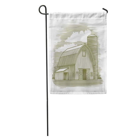 KDAGR Vintage Woodcut of Old Barn Rustic Silo Agriculture Building Drawing Garden Flag Decorative Flag House Banner 28x40 inch