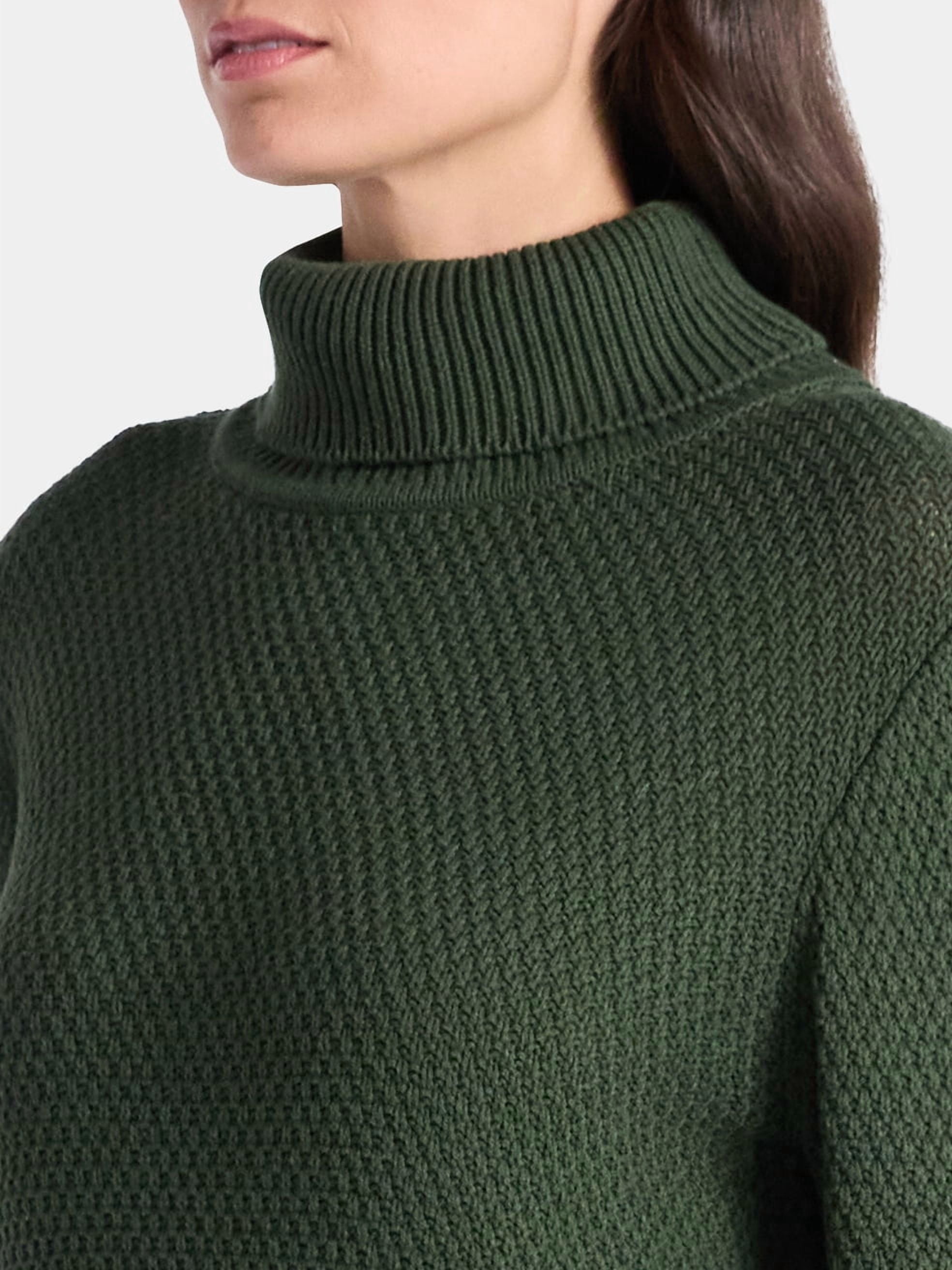 Time and Tru Women’s and Women’s Plus Turtleneck Sweater with Cable Sleeves, Midweight, Sizes XS-4X