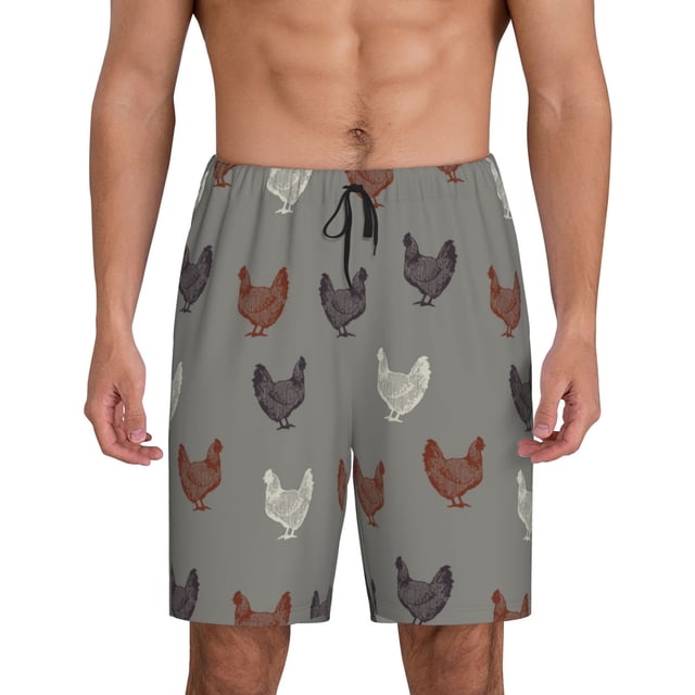 Balery Rooster Pantalones cortos de pijama de punto de algodón para hombre con cinturilla y bolsillos-XX-Large