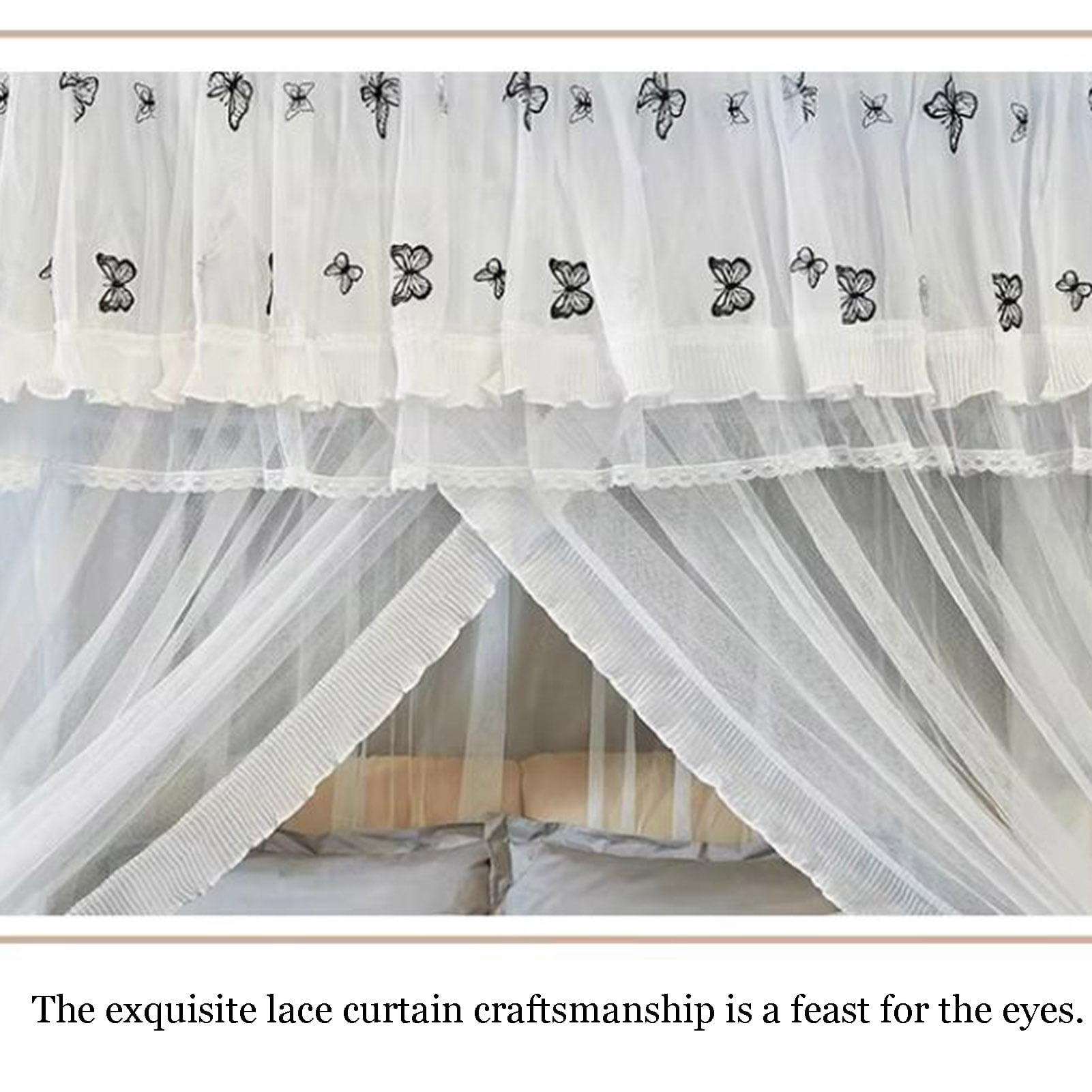 Canopy Bed Curtains, Three-Opening Floor-Length Canopy Bed Drapes, 4 Corner Post Hanging Curtains for Bedroom Decoration