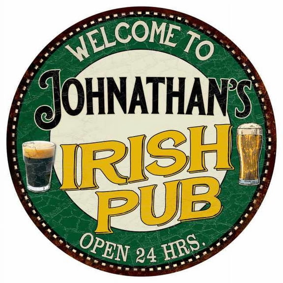 Johnathan's Irish Pub 12" Round Metal Sign Kitchen Bar Wall Décor 200120036496