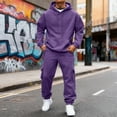 thumbnail image 3 of Havenx Men's Hooded Athletic Tracksuit Sweatsuit Fleece Hoodie and Sweatpants Sets Long Sleeve Solid Color Sweatsuit Outfits with Pockets Soft Breathable Athletic Workout Jogging Suits,Purple S, 3 of 6