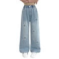 thumbnail image 4 of Girls Baggy Jeans High Waisted Wide Leg Star Embroidered Pants Back To School Outfits Girl Jeans Size 3-14 Years, 4 of 6