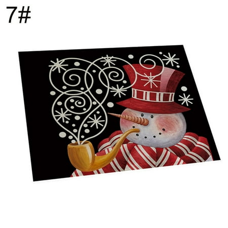 

MOKEJI Placemat Christmas Santa Elk Snowman Placemat Pad Dining Table Insulation Mat Home Decor