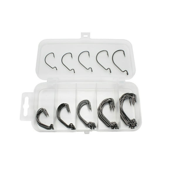 BE-TOOL 50PCS Carbon Steel Treble Fishing Hooks, Circle Fishhook Set with Box, Size 2#, 1#, 1/0#, 2/0#, and 3/0#