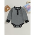 thumbnail image 2 of Arvbitana Infant Baby Girls Boys Sweatshirt Romper Patch Patchwork Stripe Long Sleeve Jumpsuit Newborn Casual Bodysuit Daily Clothes 3M 6M 12M 18M, 2 of 9