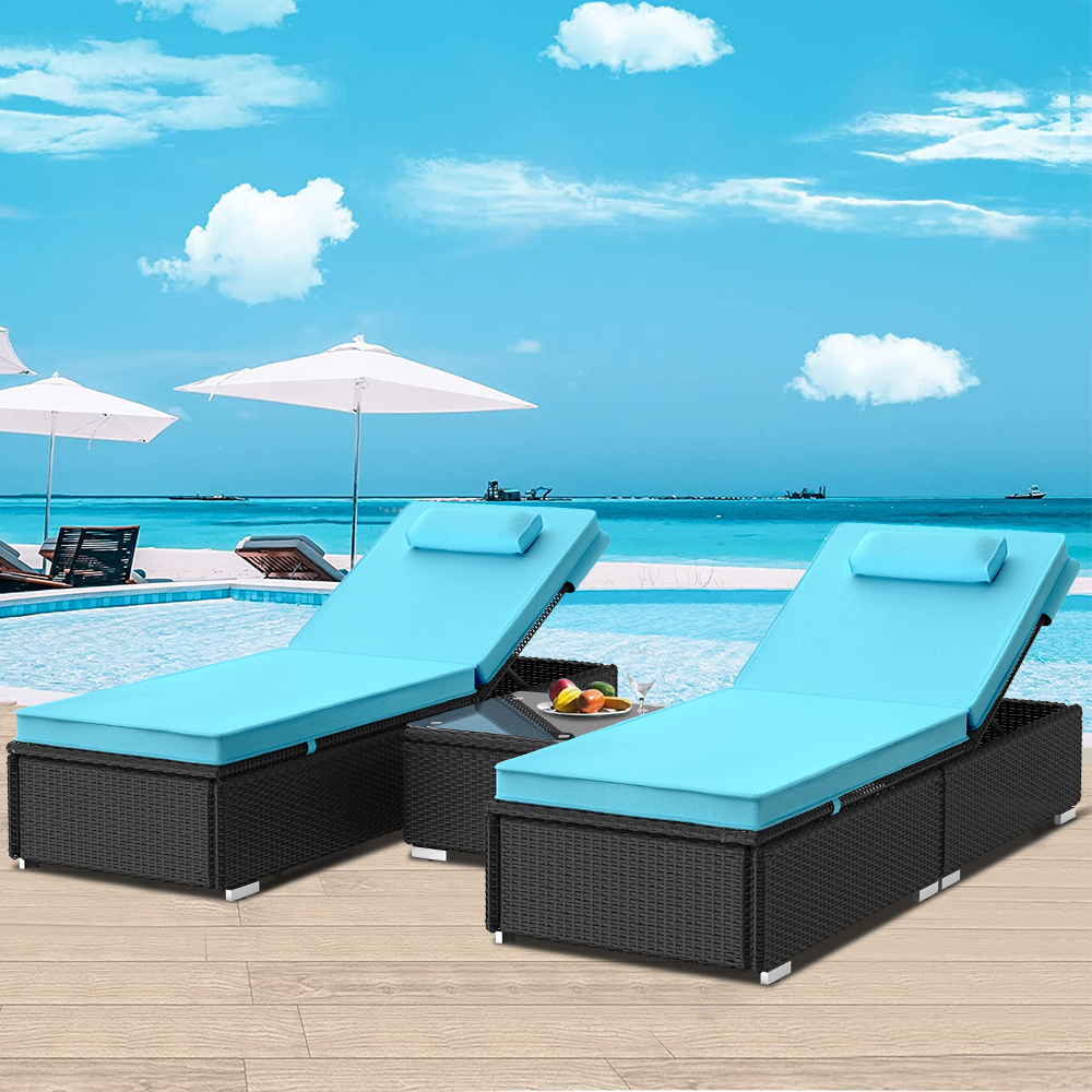 BTMWAY Patio Lounge Chairs Set of 3, 3 Piece Wicker Outdoor Lounger