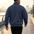 thumbnail image 4 of Quarter Zip Sweatshirt Men Stand Collar Athletic Fleece Pullover 1/4 Lightweight Ribbed Hem Cuffs Loose Fit Tops Active Fall Long Sleeve Casual Sweatshirts Navy M, 4 of 6