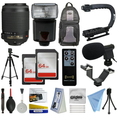 Must Have Accessory Bundle with Nikon VR 55-200mm Lens + Flash + Backpack + 128GB Memory + Microphone for Nikon DF D7200 D7100 D7000 D5500 D5300 D5200 D5100 D5000 D3300 D3200 D3100 D3000 D300S