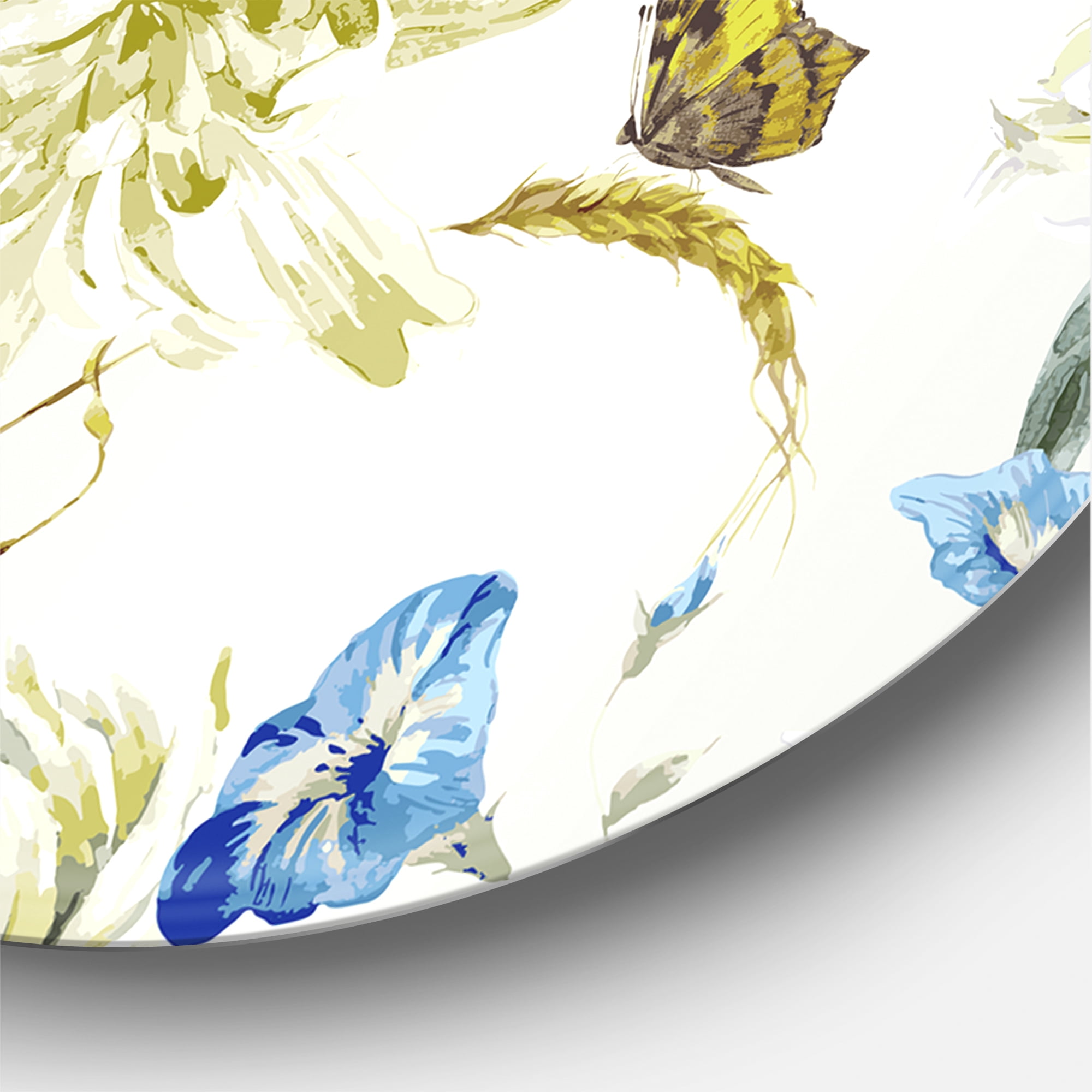 Designart 'Ancient Yellow Chrysanthemus II' Traditional Circle Metal Wall Art 23x23 - Disc of 23