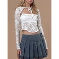 thumbnail image 3 of Women's Long Sleeve Tops Spaghetti Strap Lace Cami Tops and Long Sleeve Tie-up Shrug Set Going Out Tops, 3 of 7