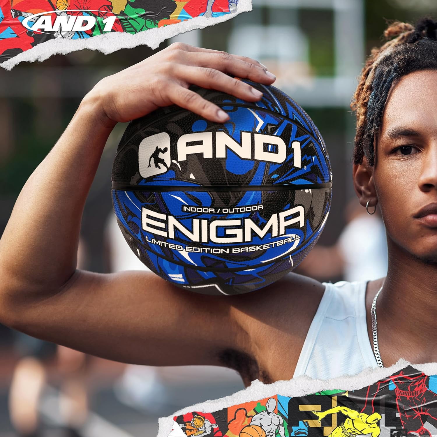 (4 pack) AND1 Enigma Youth Rubber Basketball, Size 5 (27.5 inch) Deep Channel Construction, for Indoor/Outdoor Use