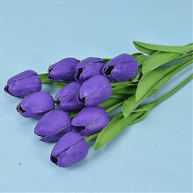 10 mini flores artificiales de tulipán, impresionantes flores de plástico de poliuretano de tacto real para decoración de bodas, hogar, habitaciones, hoteles, fiestas, eventos (púrpura)