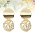thumbnail image 2 of Pendientes de gota de perla artificial con forma de bola hueca tejida geométrica retro para mujer, joyería de arte moderno, regalo, 2 of 7