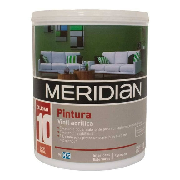 Pintura Meridian Satinado para Interiores y Exteriores Vinil Acrílica 1 Litro