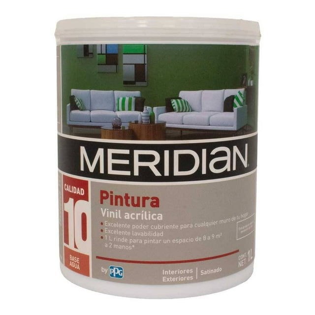 Pintura Meridian Satinado para Interiores y Exteriores Vinil Acrílica 1 Litro
