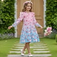 thumbnail image 3 of FKELYI Pink Axolotl Cherry Flower Print Toddler Girl Long Sleeve Dresses A-Line Ruffle Trim Dress Soft Fall Outfits for Girls Patchwork Dresses, 5-6 Y, 3 of 6