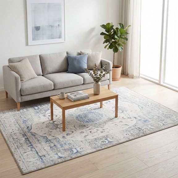 Kzaei 5'x7' Area Rug for Living Room, Large Rugs for Living Room Stain Resistant Carpet Vintage Rugs for Bedroom with Non Slip Backing