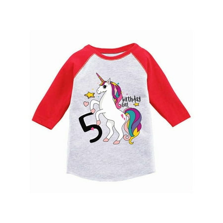 Awkward Styles Birthday Girl Toddler Raglan Unicorn Jersey Shirt 5th Birthday Unicorn Gifts for 5 Year Old Girl Cute Unicorn Rainbow Outfit 5th Birthday Party for Girls Unicorn Birthday Party (Best Gifts For Five Year Old Girl)
