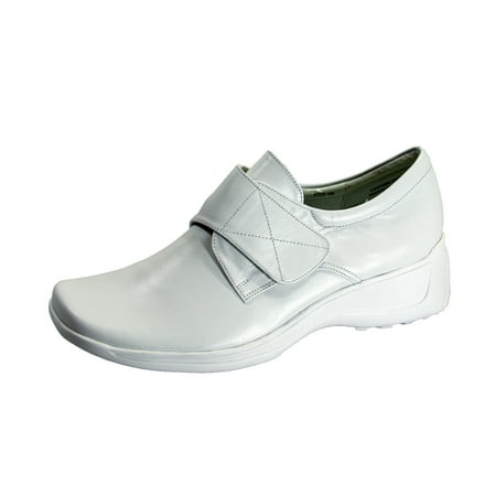 24 HOUR COMFORT Jania Wide Width Adjustable Leather Shoes WHITE 10.5