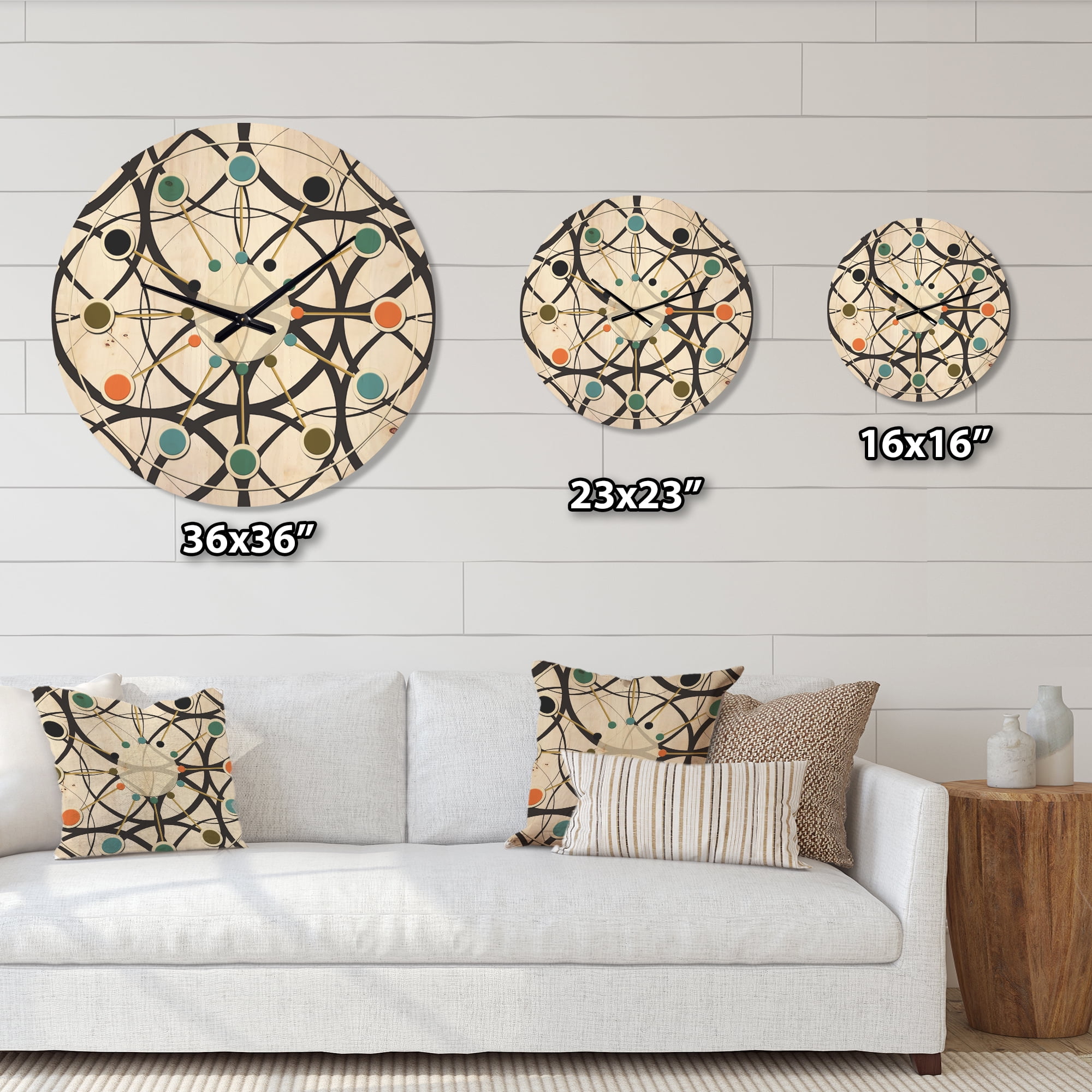 Designart 'Black and White Geometric Pattern I' Mid-Century Modern Wood Wall Clock