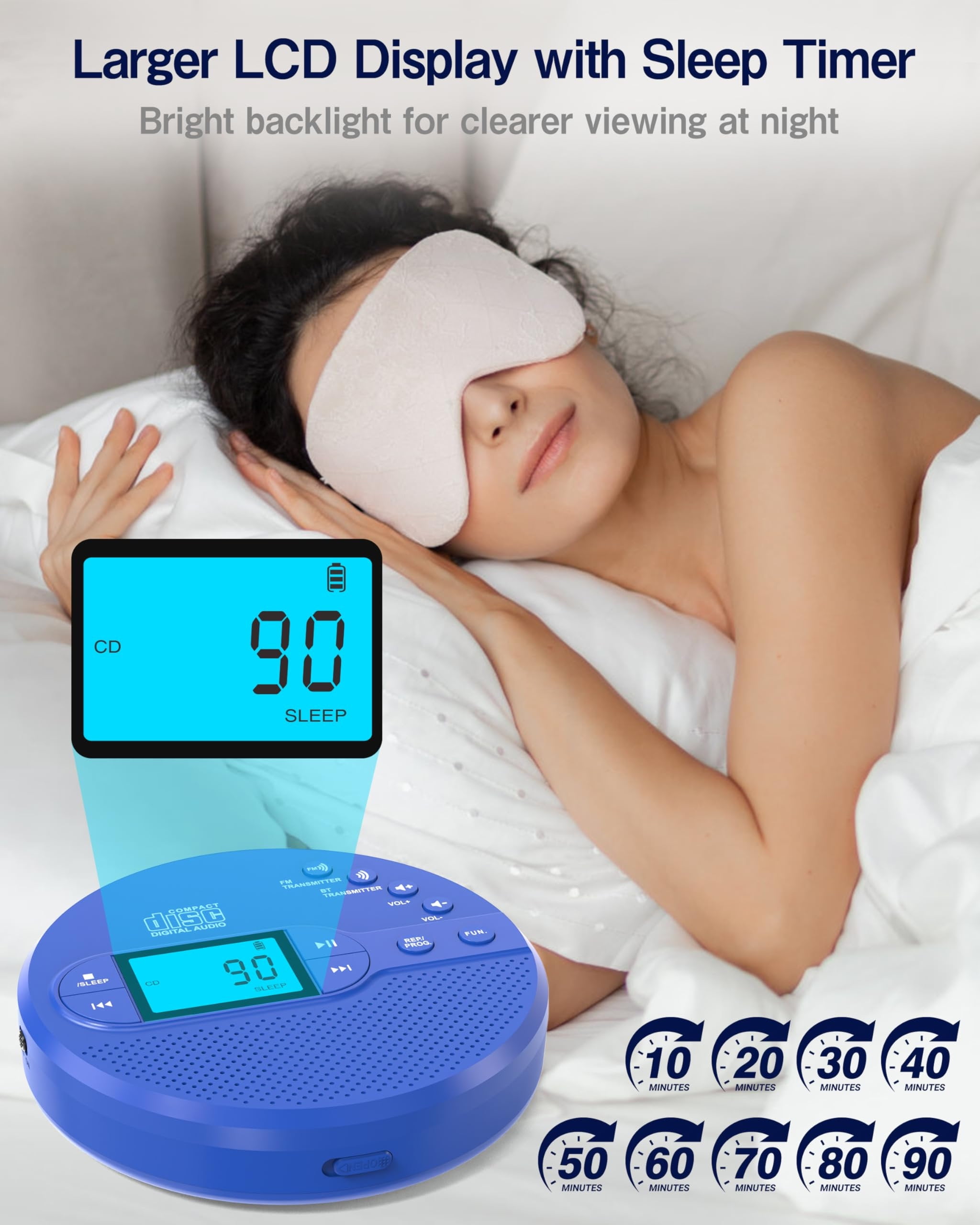 NEW 2026 CD Player Portable with Bluetooth, Greadio 2000mAh Rechargeable Discman CD Player for Car（Blue)