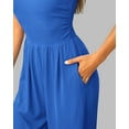 thumbnail image 4 of FreshPretty Womens Jumpsuit Dressy Casual Summer Outfits One Piece Cap Sleeve Mock Neck Wide Leg Pants Rompers with Pockets, 4 of 5