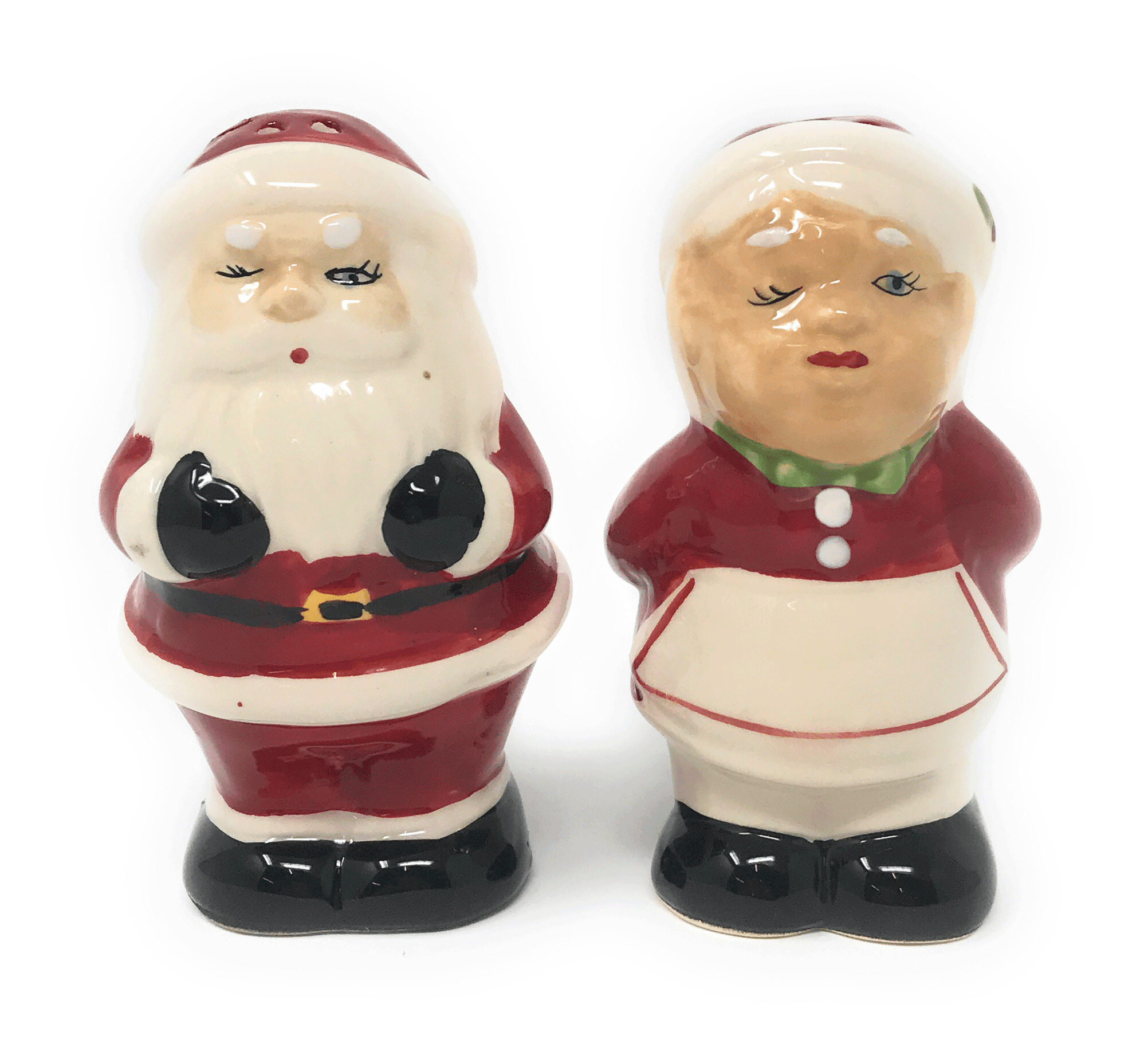 North Pole Winter Christmas Mr Mrs Santa On Sofa Ceramic Salt Pepper Shaker Set 